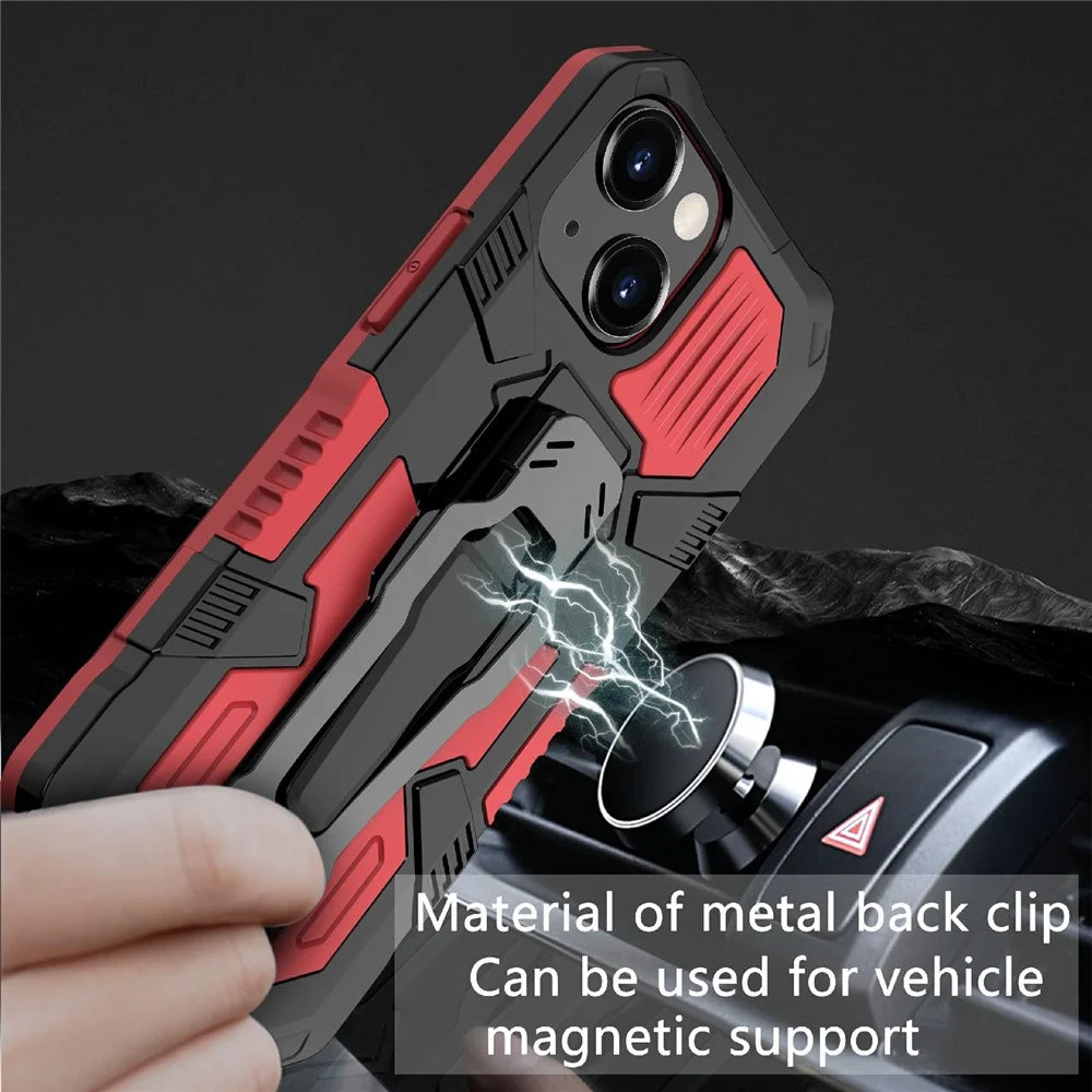 All-round Protective Back Clip Kickstand Design Phone Cover with Metal Sheet for iPhone 13 mini 5.4 inch - Red - 2