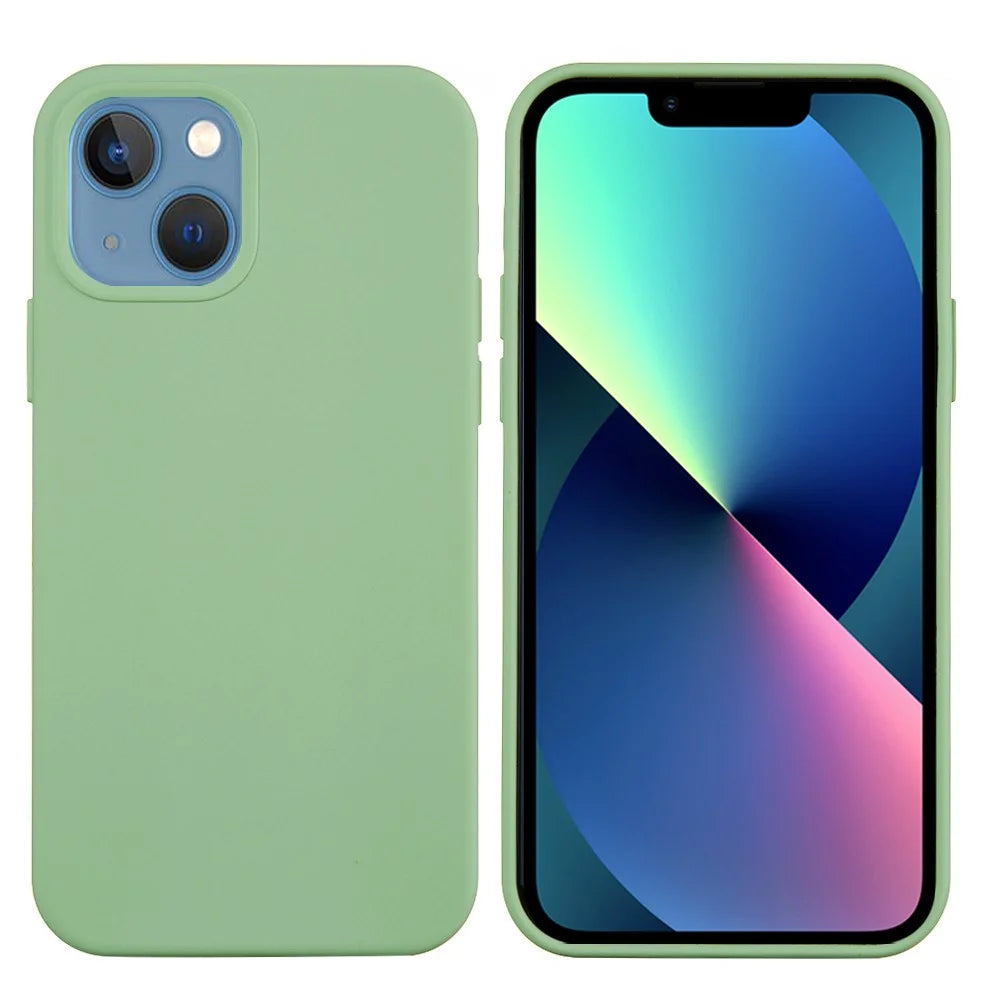 For iPhone 13 Anti-Scratch Liquid Silicone Phone Back Case Protective Cover - Mint Green - 1