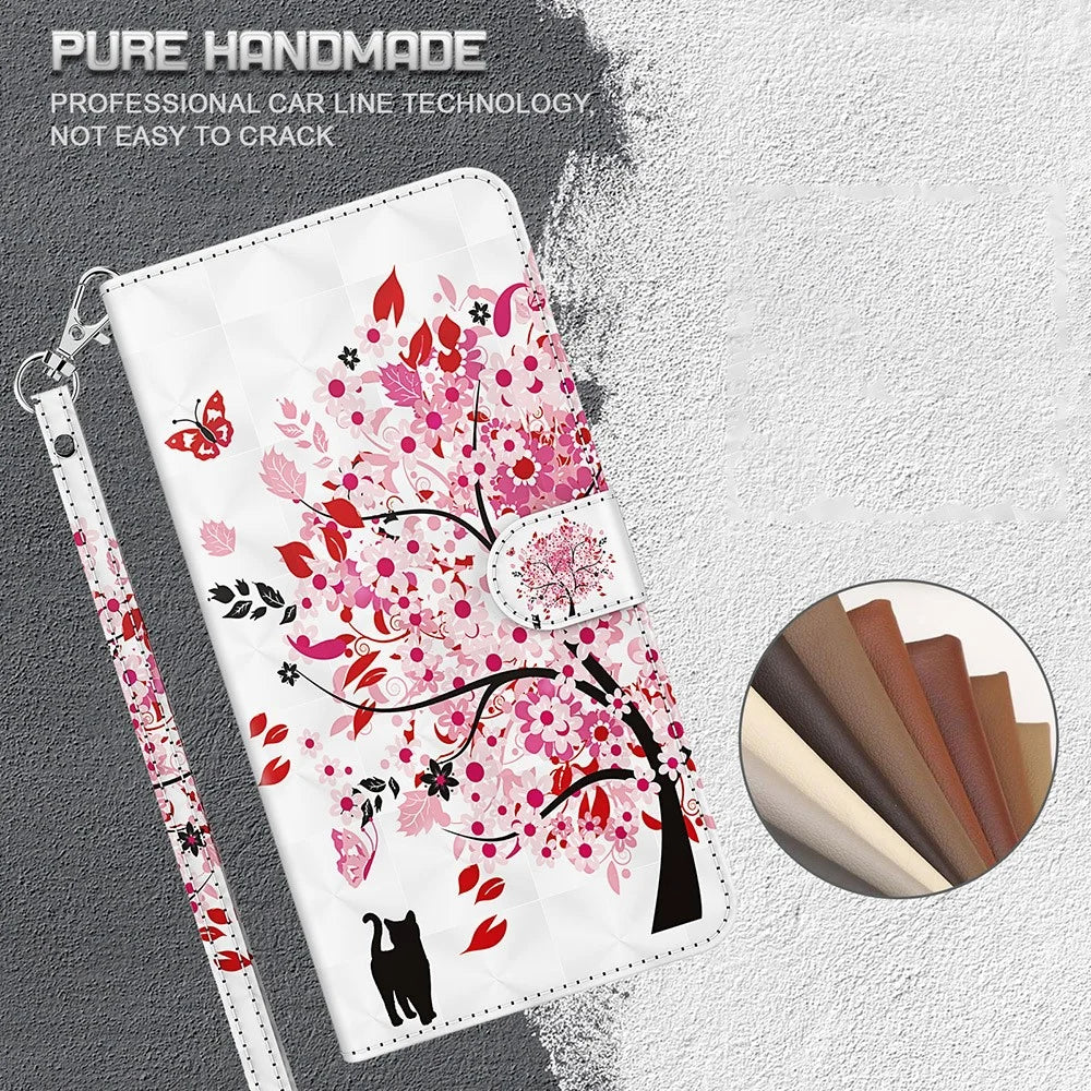 Cool 3D Pattern Printing PU Leather Magnetic Clasp Shockproof Stand Flip Cover with Strap for iPhone 13 mini 5.4 inch - Wish Tree - 4