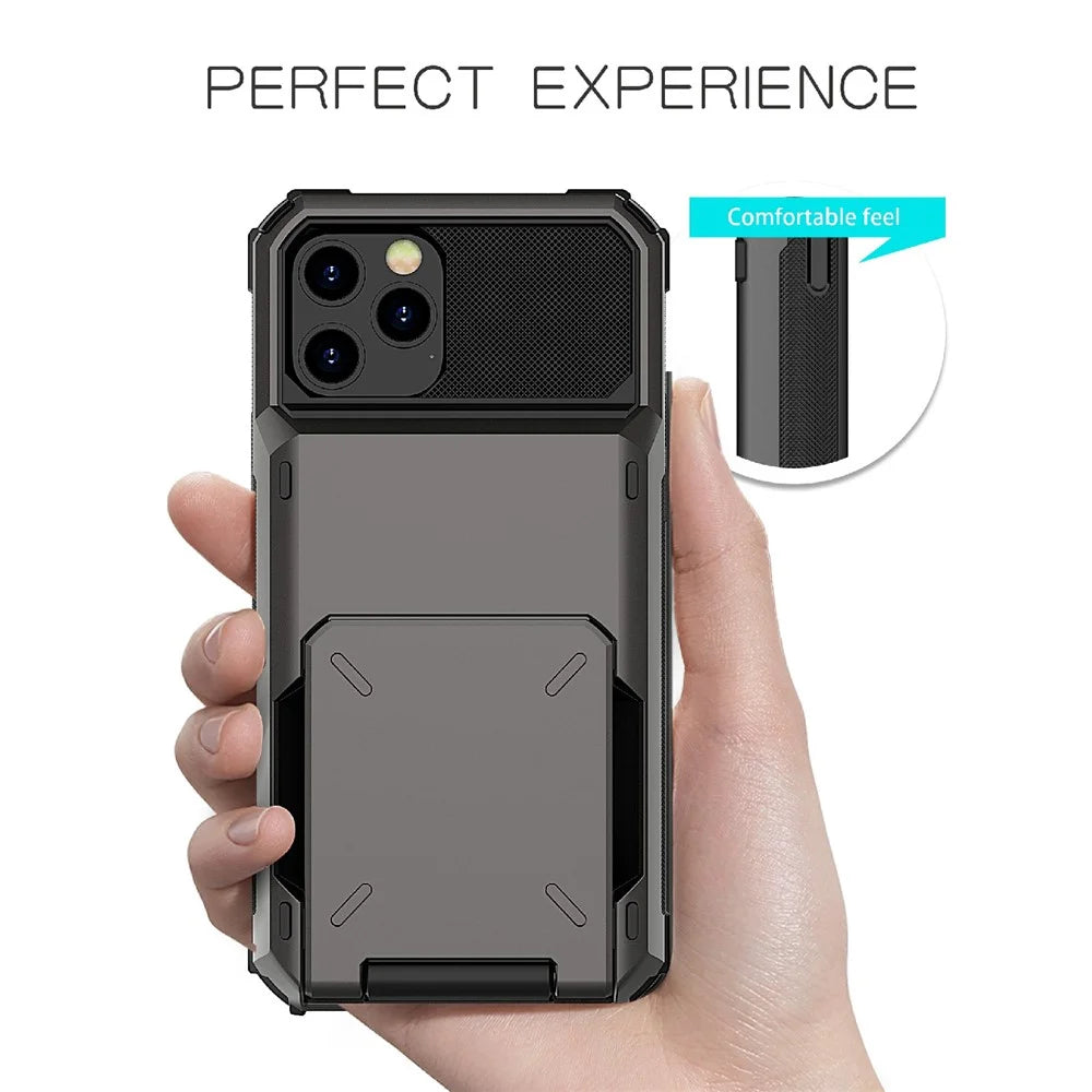 Flip Design Card Holder TPU+PC Hybrid Case Drop-proof Cover for iPhone 13 Pro 6.1 inch - White - 3