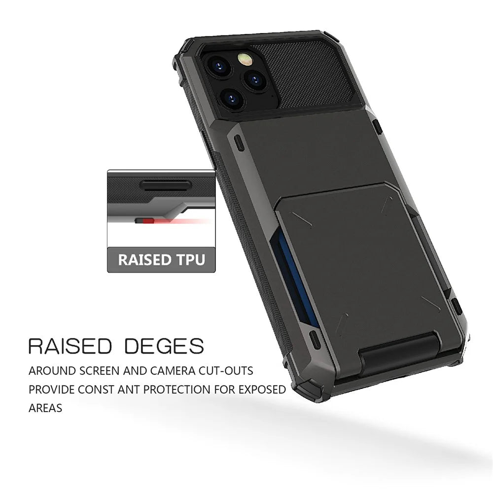 Flip Design Card Holder TPU+PC Hybrid Case Drop-proof Cover for iPhone 13 Pro 6.1 inch - White - 7