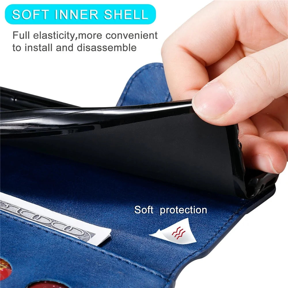 Full Protective Folio Flip Leather Wallet Phone Stand Cover Casing for iPhone 13 6.1 inch - Blue - 3