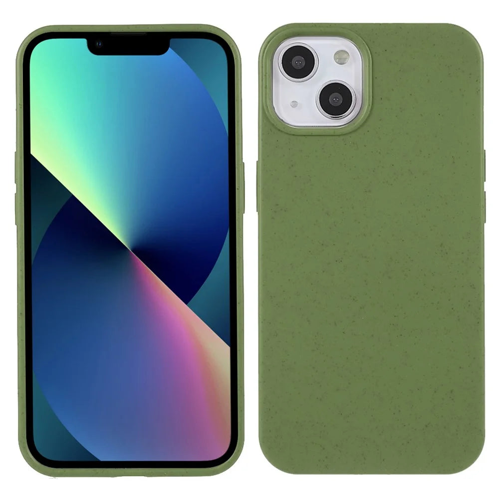 For iPhone 13 6.1 inch Starry Sky Series Eco-Friendly Matte Case Biodegradable Wheat Straw Anti-drop TPU Shockproof Phone Cover - Blackish Green - 1
