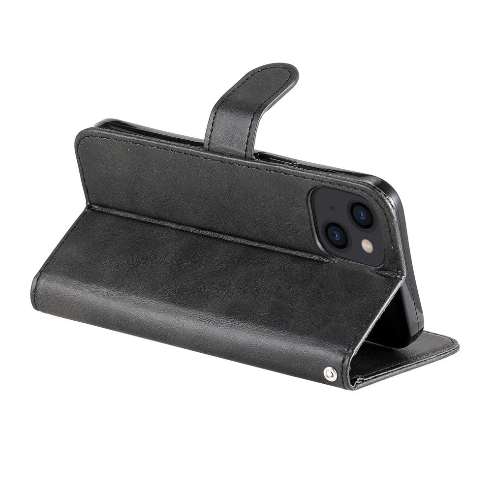 Full Protective Zipper Pocket Leather Wallet Phone Shell for iPhone 13 6.1 inch - Black - 5