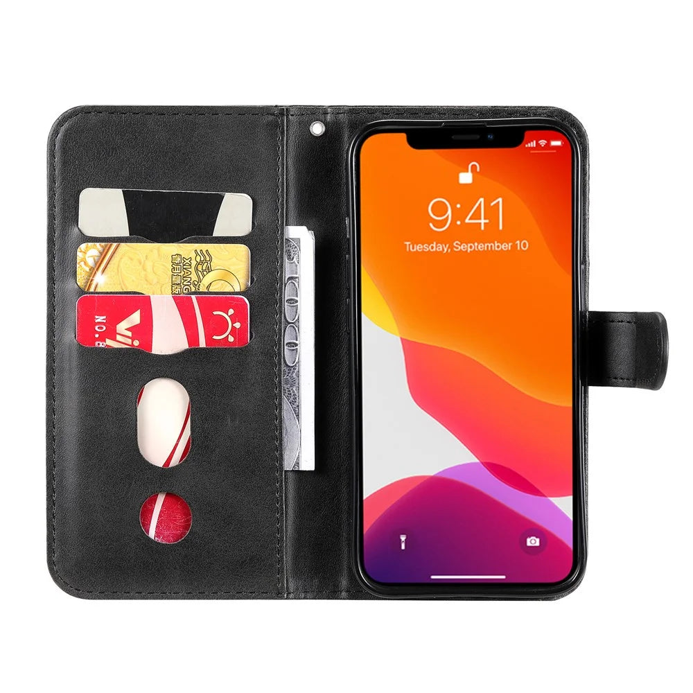 Full Protective Zipper Pocket Leather Wallet Phone Shell for iPhone 13 6.1 inch - Black - 7