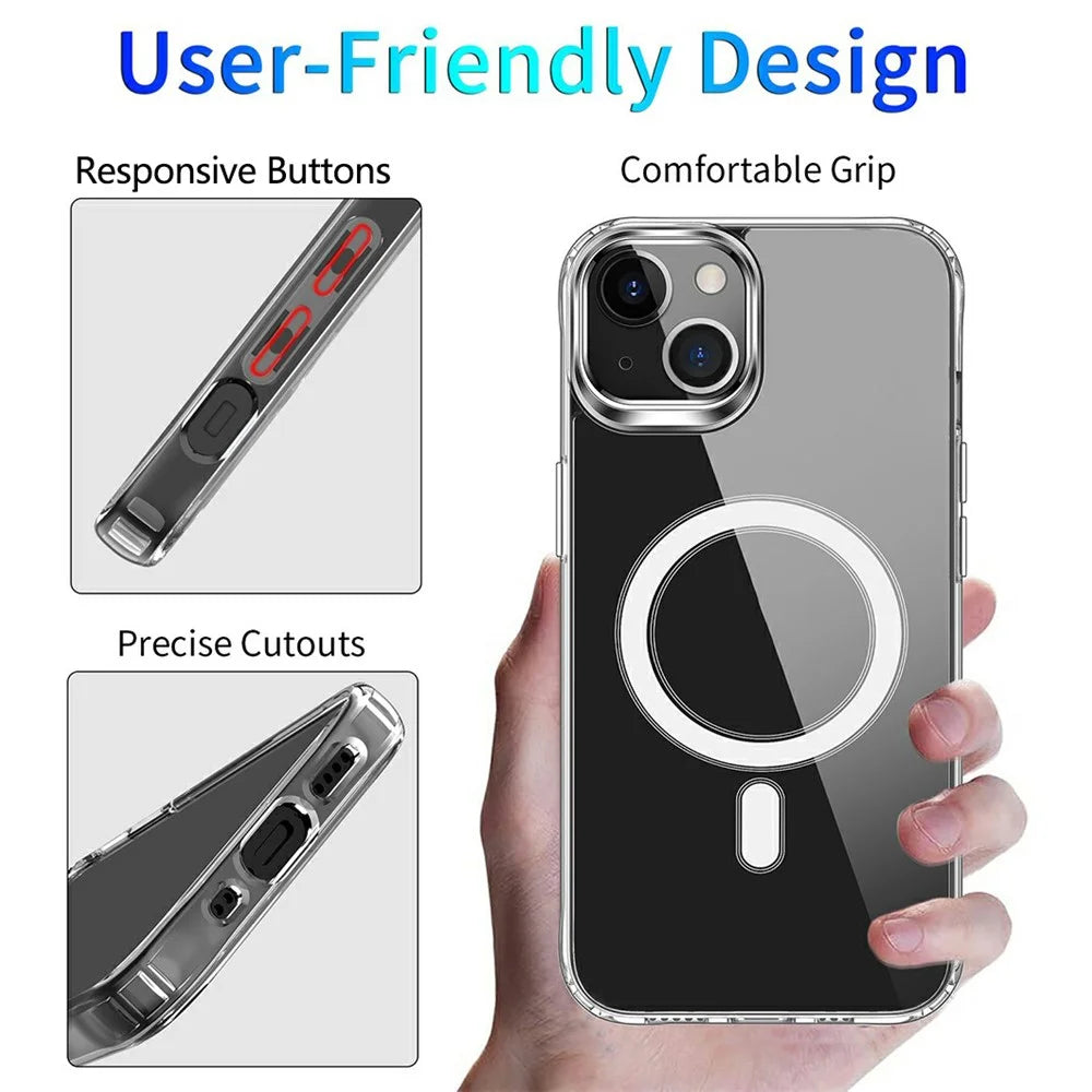 For iPhone 13 6.1 inch Compatible with MagSafe Wireless Charging Hard Acrylic+PC Back Soft TPU Case TPU Case Corner Protection High Impact Protective Clear Cover - 3