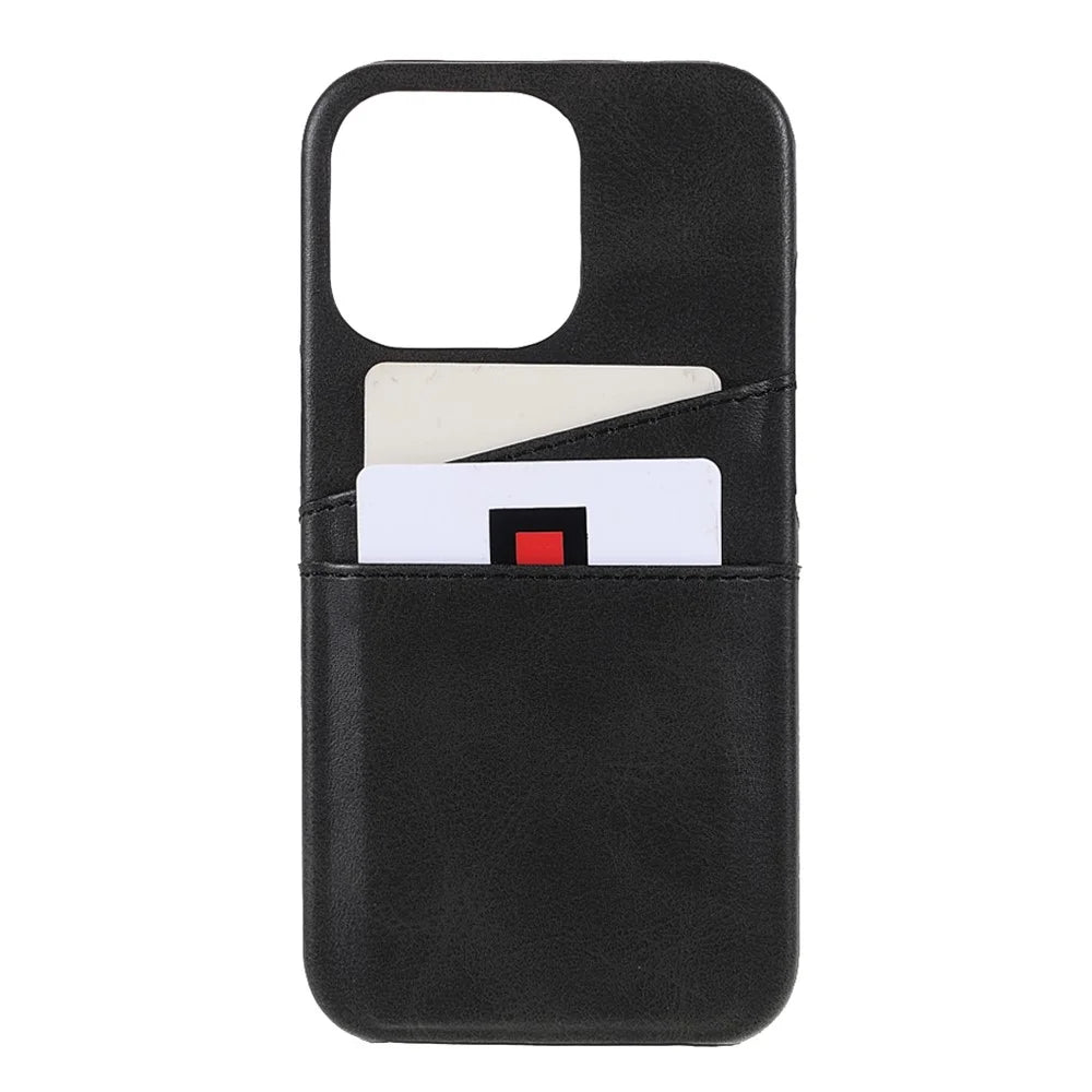 Full Protective Double Card Slots PU Leather Coated PC Cover Shell for iPhone 13 Pro 6.1 inch - Black - 2