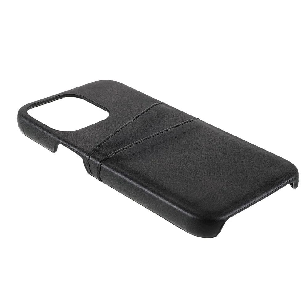 Full Protective Double Card Slots PU Leather Coated PC Cover Shell for iPhone 13 Pro 6.1 inch - Black - 5