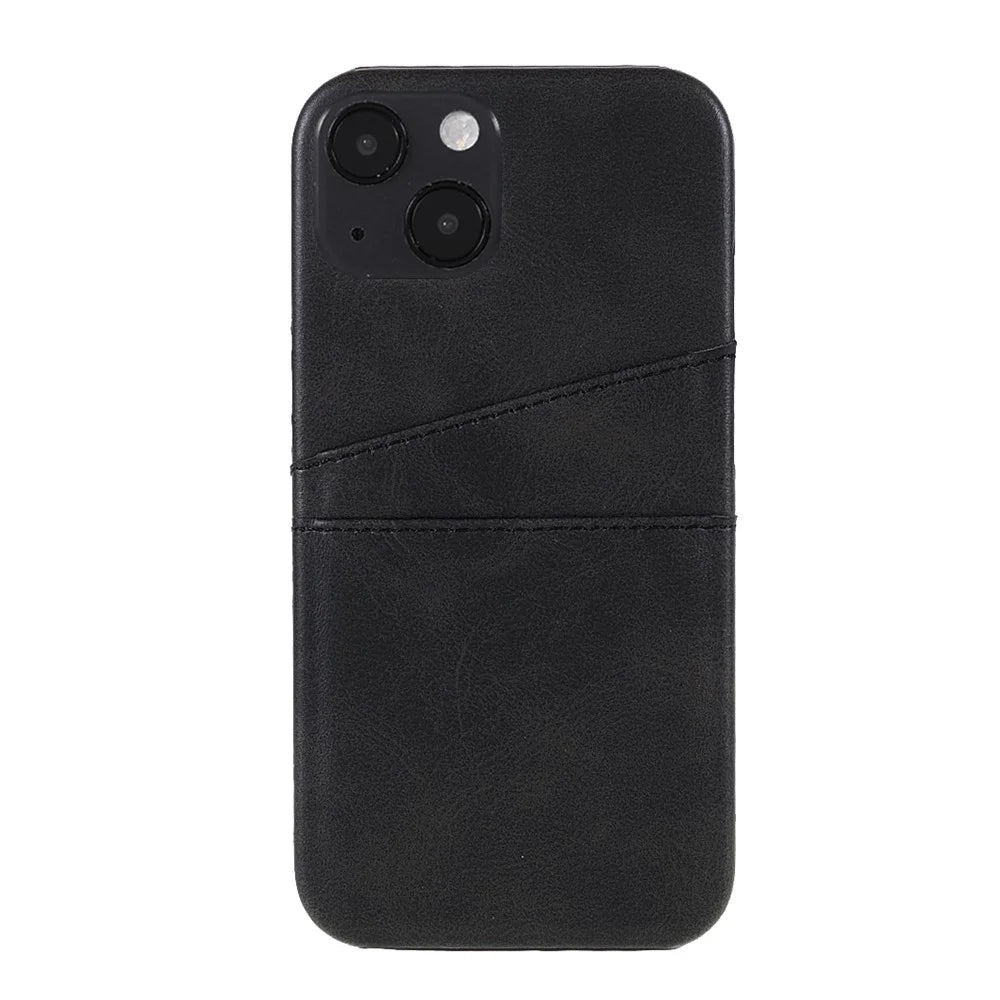 All-round Protected Leather Coated PC Back Phone Cover with Double Card Slots for iPhone 13 mini 5.4 inch - Black - 1