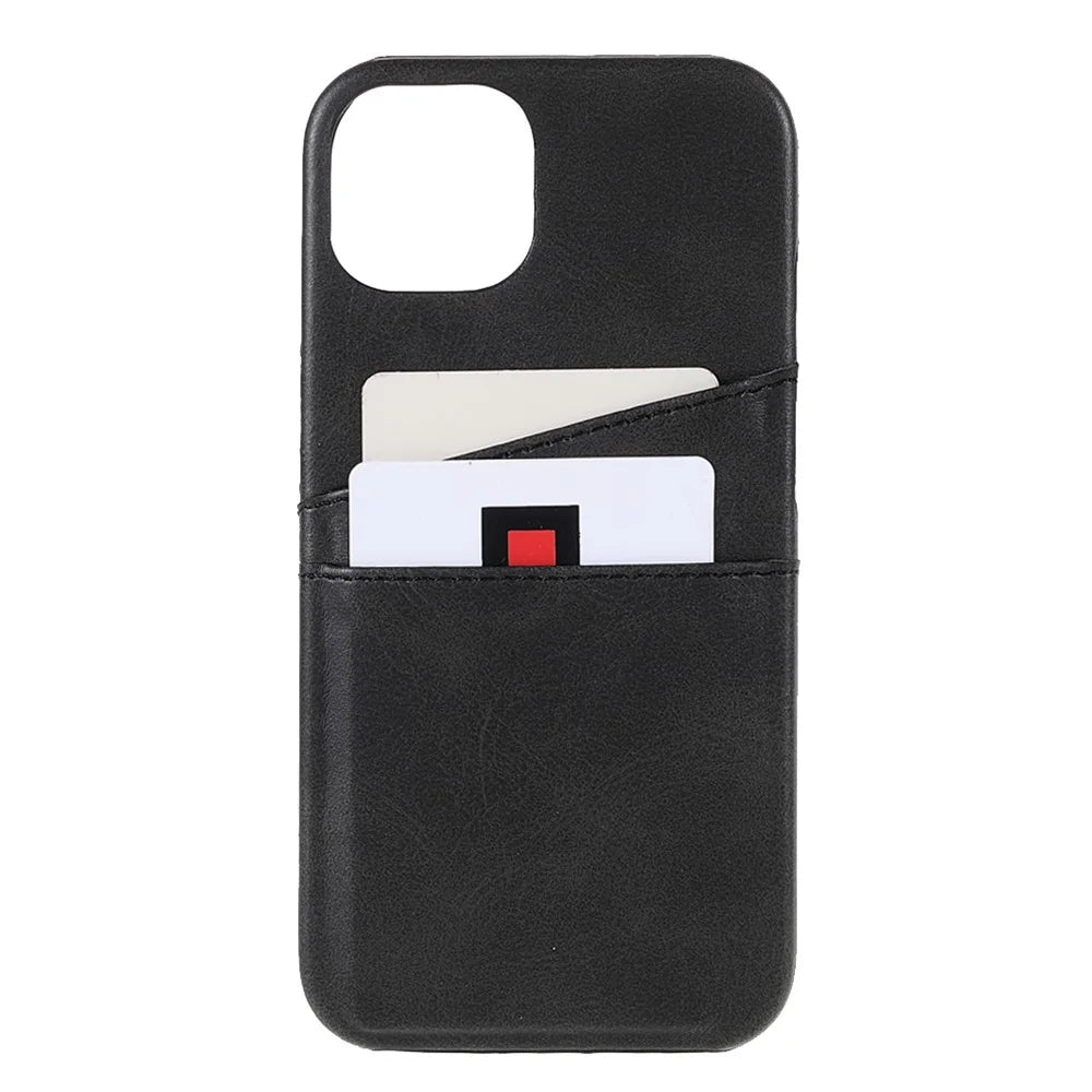 All-round Protected Leather Coated PC Back Phone Cover with Double Card Slots for iPhone 13 mini 5.4 inch - Black - 2