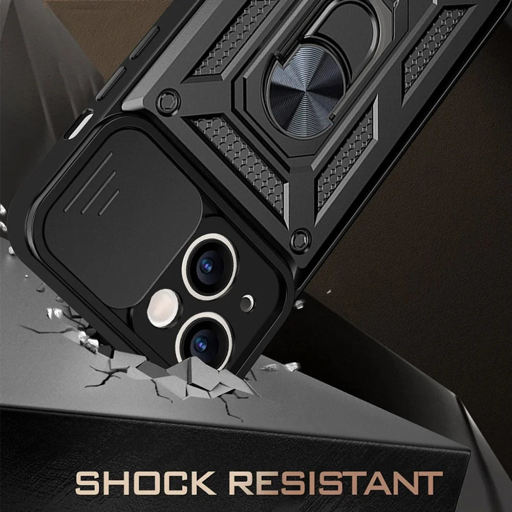 All-round Protective Camera Slide Phone Anti-fall Case Back Shell with Kickstand for iPhone 13 mini 5.4 inch - Black - 2