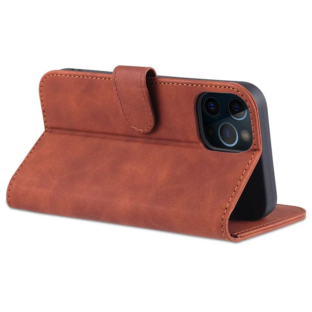 AZNS Well-protected Wallet Stand Design Leather Phone Case for iPhone 13 mini 5.4 inch - Black - 6