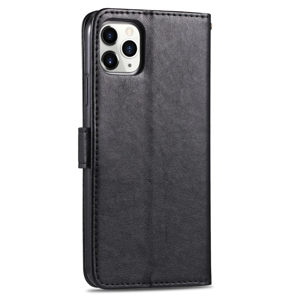 AZNS PU Leather Drop Resistant with Wallet Holder Design Mobile Phone Case for iPhone 13 Pro Max 6.7 inch - Black - 3