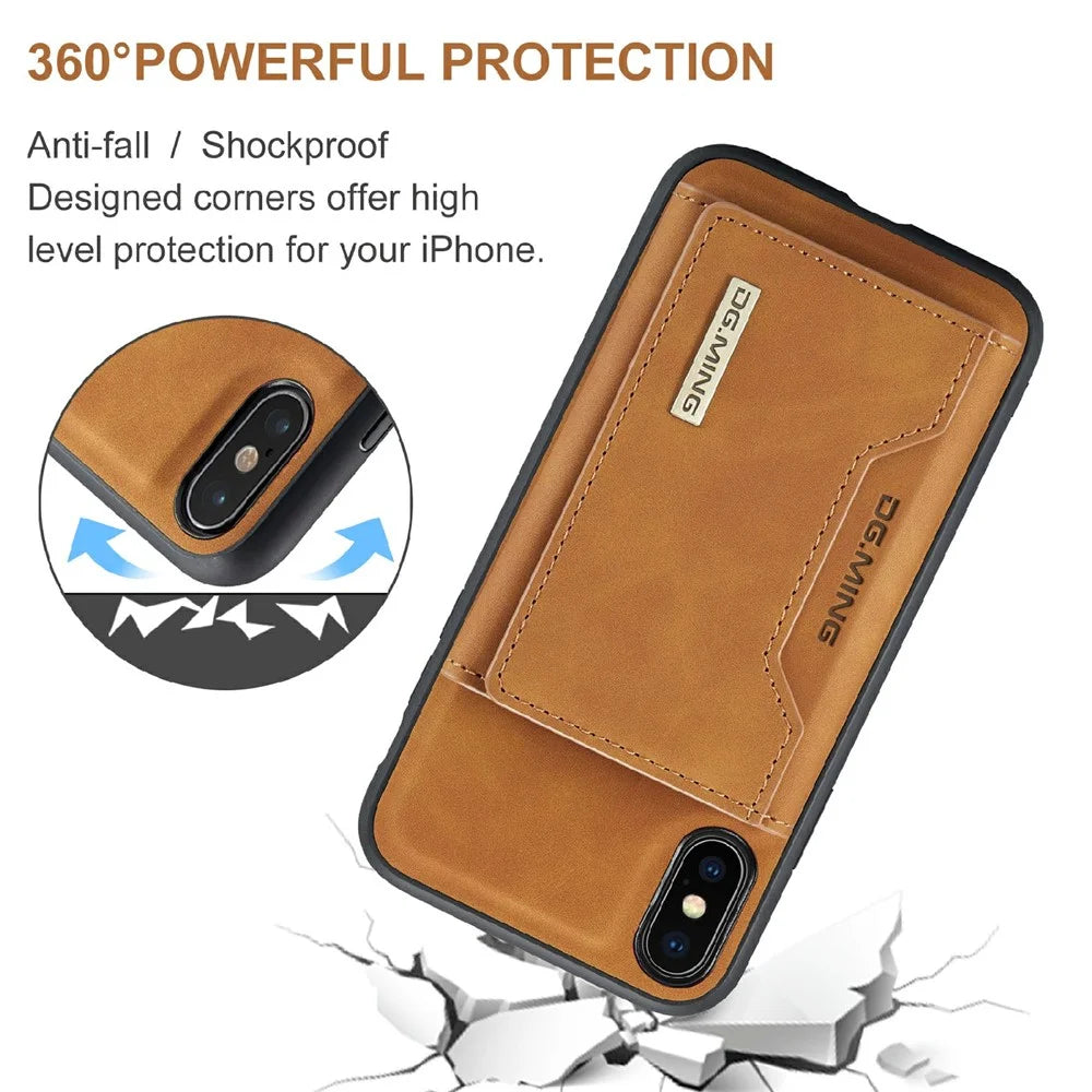DG.MING M2 Series Magnetic Anti-drop Wallet Design Leather Coated Hybrid Case with Kickstand for iPhone X/XS 5.8 inch - Brown - 3