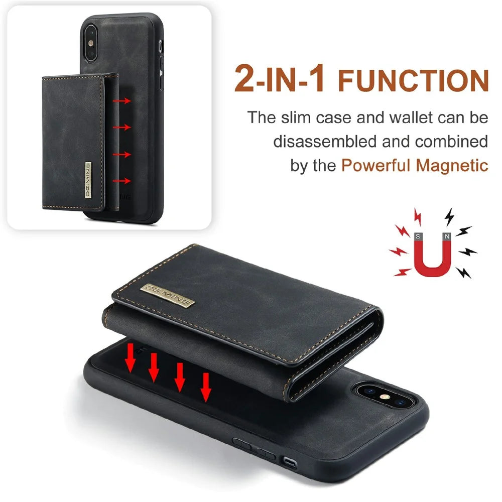 DG.MING M1 Series Phone Case PU + TPU + PC Back Cover with Magnetic Tri-Fold Wallet Kickstand for iPhone XS Max 6.5 inch - Black - 4