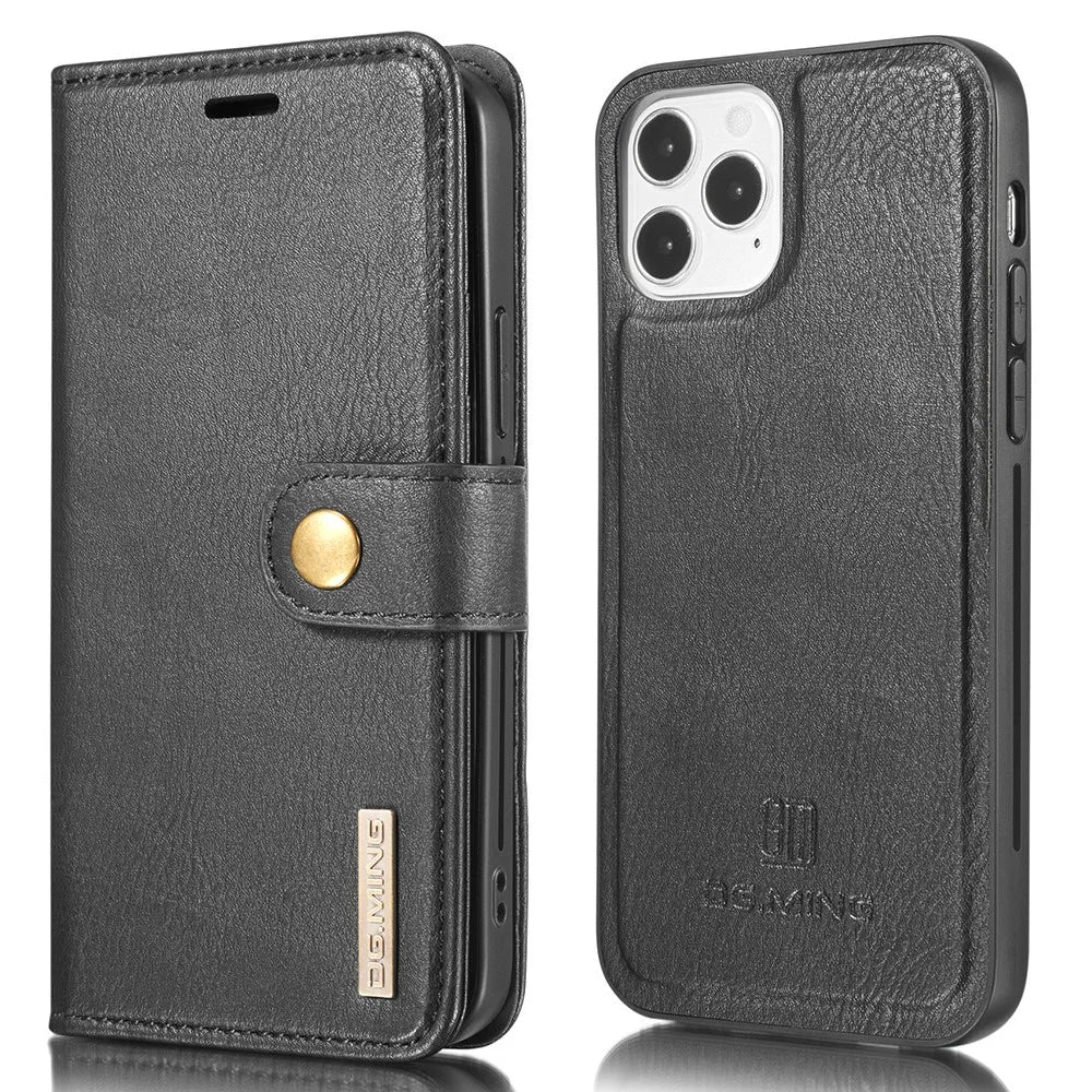 DG.MING Anti-scratch Split Leather Wallet Design Detachable 2-in-1 Phone Cover for iPhone 13 mini 5.4 inch - Black - 1