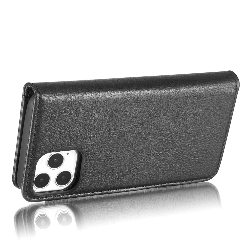 DG.MING Anti-scratch Split Leather Wallet Design Detachable 2-in-1 Phone Cover for iPhone 13 mini 5.4 inch - Black - 6