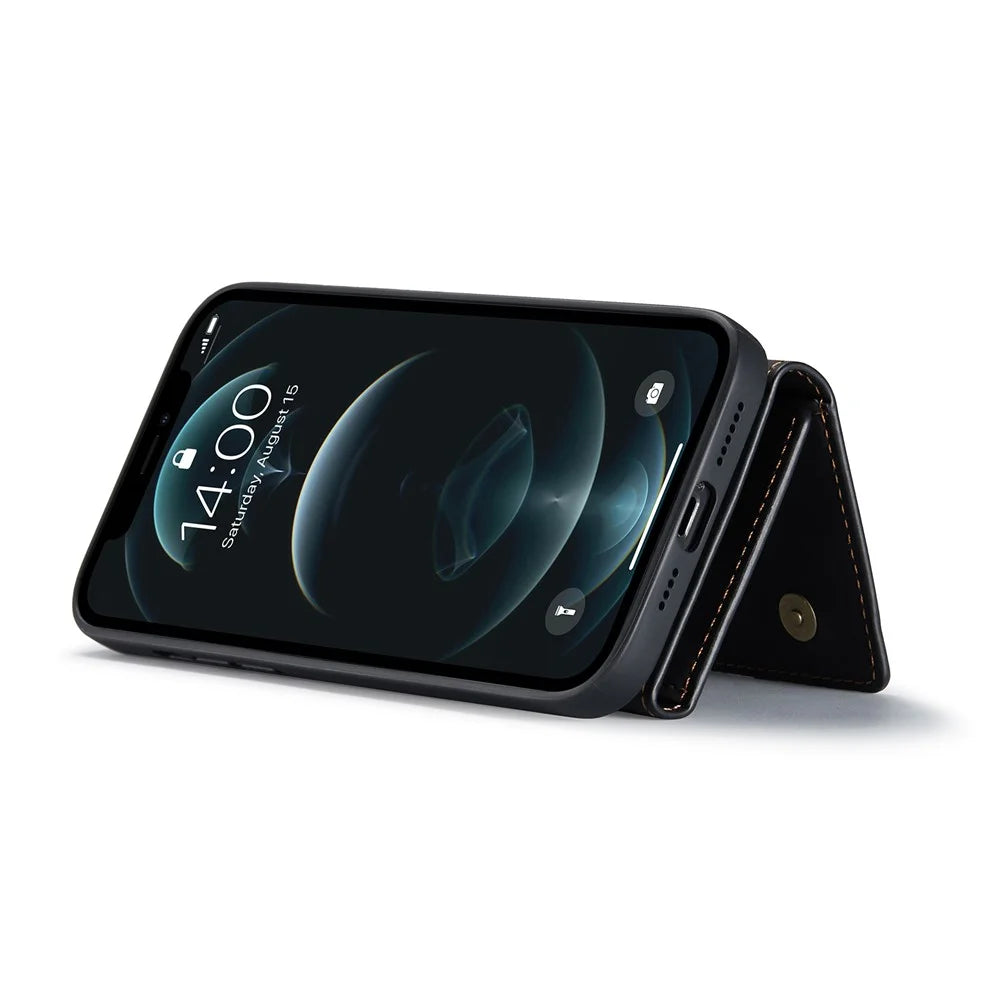 DG.MING M1 Series Wireless Charging Detachable Wallet Leather Hybrid Cover Shell with Kickstand for iPhone 13 Pro Max 6.7 inch - Black - 2