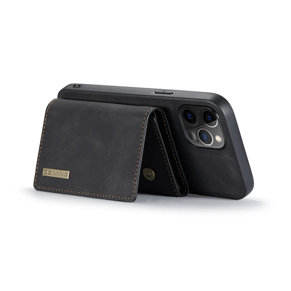 DG.MING M1 Series Wireless Charging Detachable Wallet Leather Hybrid Cover Shell with Kickstand for iPhone 13 Pro Max 6.7 inch - Black - 3