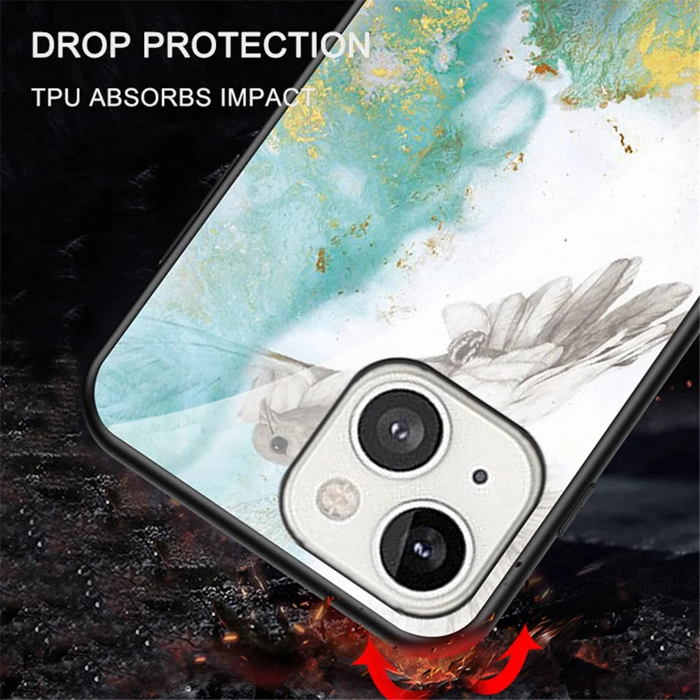 Marble Design Tempered Glass Anti-Scratch Shockproof Cover for iPhone 13 mini 5.4 inch - White Marble - 3