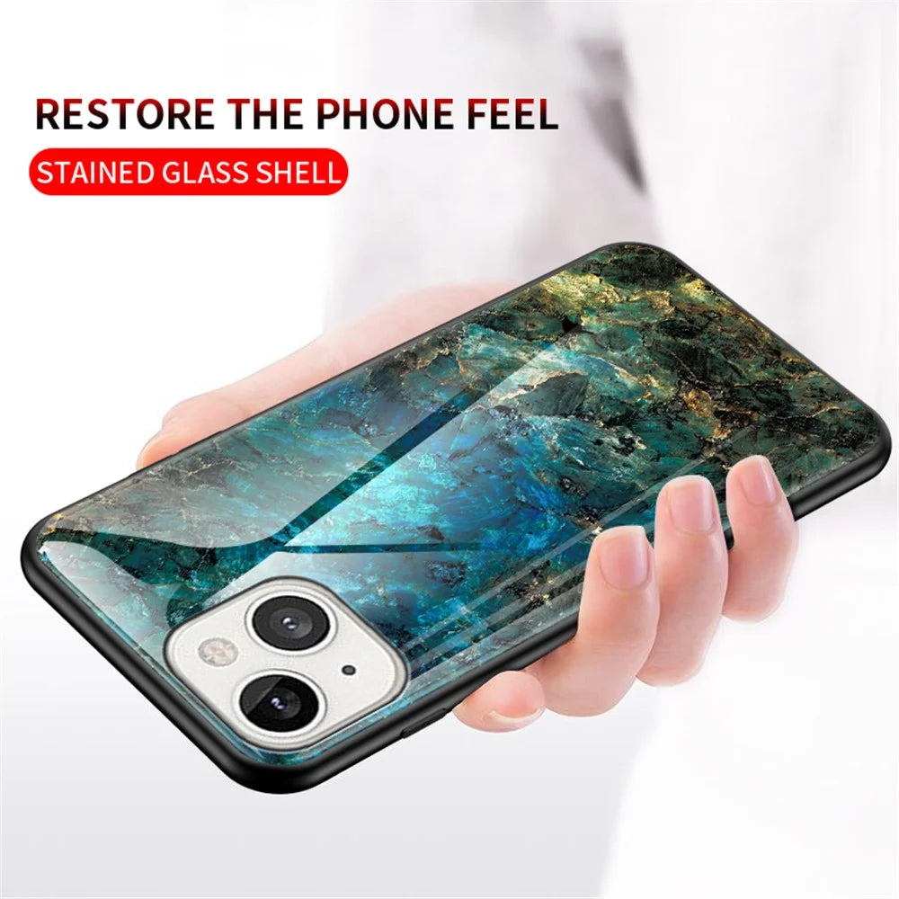 Marble Design Tempered Glass Anti-Scratch Shockproof Cover for iPhone 13 mini 5.4 inch - White Marble - 5