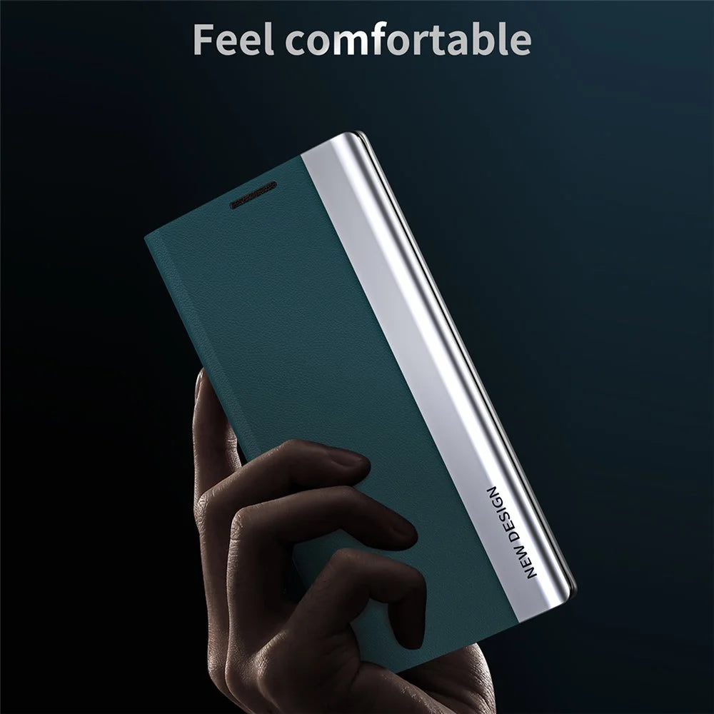 Drop-Resistant Folio Flip Plated Leather Stand Case for iPhone 13 6.1 inch - Black - 6