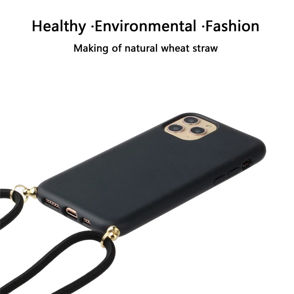 For iPhone 13 Pro 6.1 inch Natural Eco-Friendly Wheat Straw + TPU Slim Case with Multi-function Strap - Black - 2