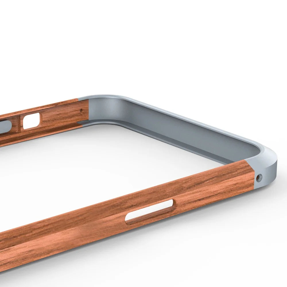R-JUST Real Nature Stylish Wood + Aluminum Alloy Metal Bumper Frame Ultra Slim Shockproof Protective Case for iPhone 13 Pro 6.1 inch - 7