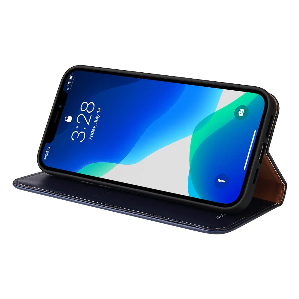 PU Leather Texture Wallet Card Slots Stand Design Phone Case for iPhone 13 Pro 6.1 inch - Blue - 6