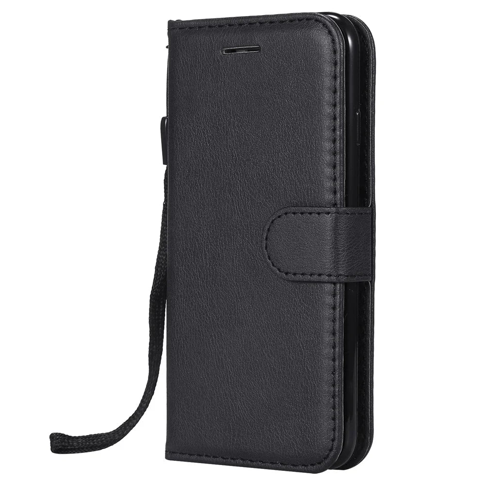For iPhone 7 4.7 inch / 8 4.7 inch / SE (2020) / SE (2022) Case Solid Color Leather Mobile Cover Wallet Stand with Strap - Black - 2