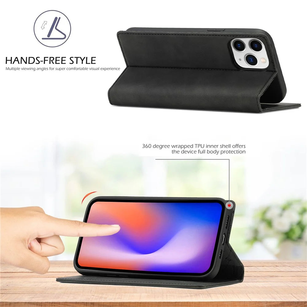 LC.IMEEKE LC Strong Magnetic Series Auto-absorbed Leather Stand Phone Shell with Wallet for iPhone 13 Pro Max 6.7 inch - Black - 2