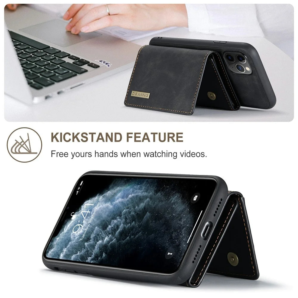 DG.MING M1 Series Phone Case PU + TPU + PC Back Cover with Magnetic Tri-Fold Wallet Kickstand for iPhone 11 Pro Max 6.5 inch - Black - 2