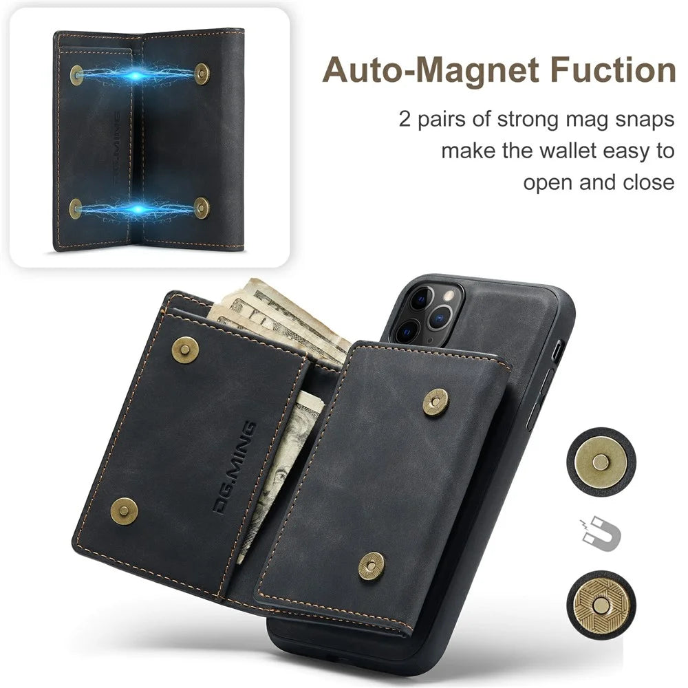 DG.MING M1 Series Phone Case PU + TPU + PC Back Cover with Magnetic Tri-Fold Wallet Kickstand for iPhone 11 Pro Max 6.5 inch - Black - 6