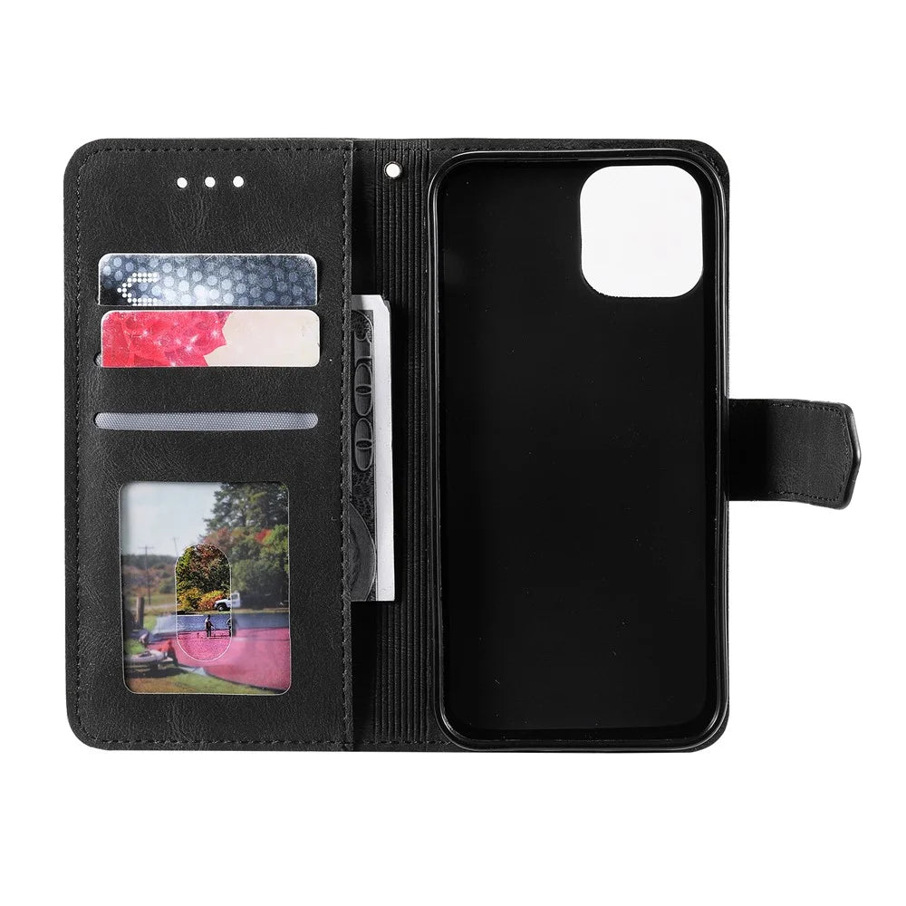 PU Leather Wallet Phone Case Rivet Decor Cover Stand Case Cover for iPhone 13 6.1 inch - Black - 5