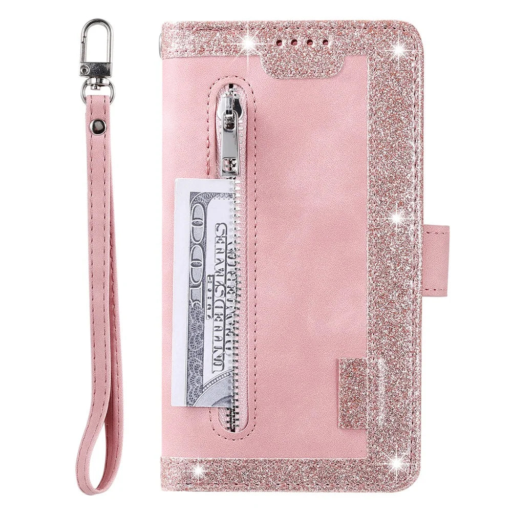 PU Leather Wallet Stand Phone Cover Shell with 9 Card Slots for iPhone 13 6.1 inch - Pink - 2