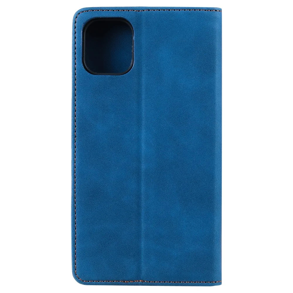 001 Series Auto-absorbed Skin-touch Feeling Leather Well-protected Wallet Phone Case for iPhone 13 6.1 inch - Blue - 3