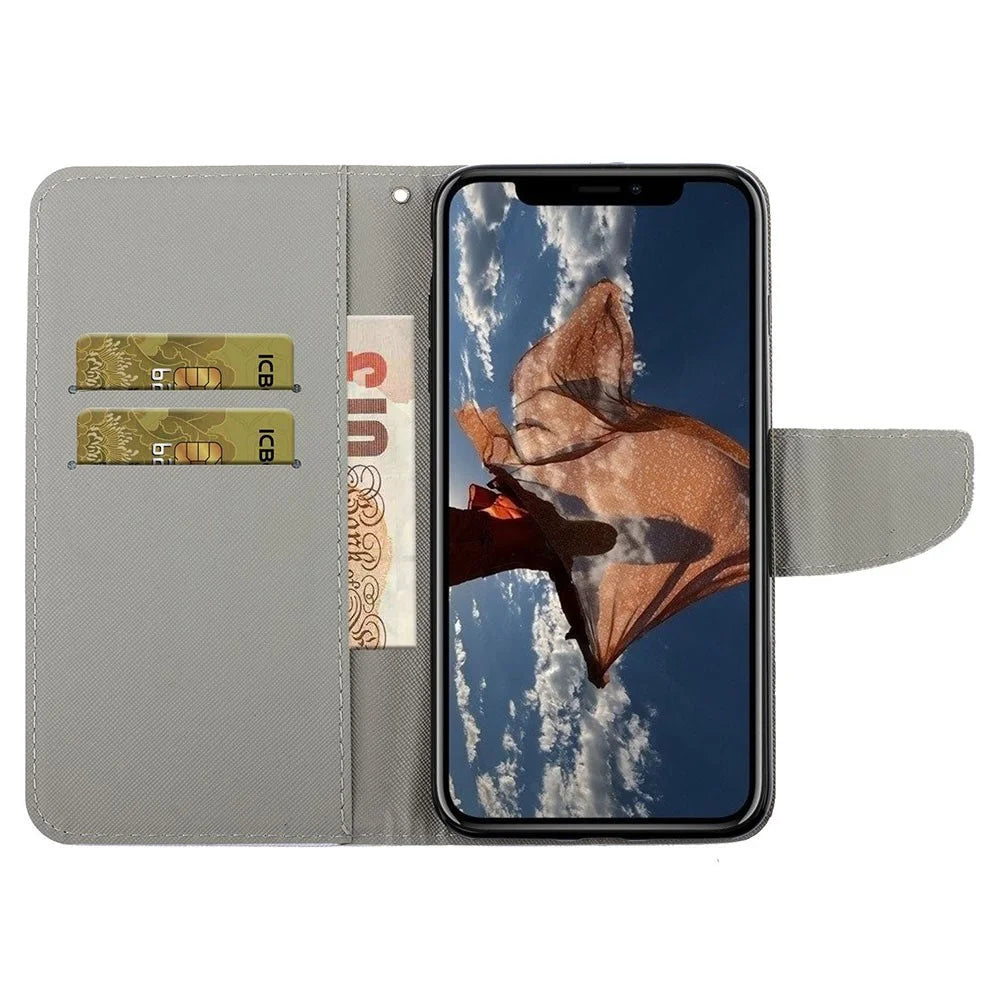 All-round Protective Pattern Printing Leather Phone Stand Shell with Strap for iPhone 13 6.1 inch - White Whale and Sea - 5