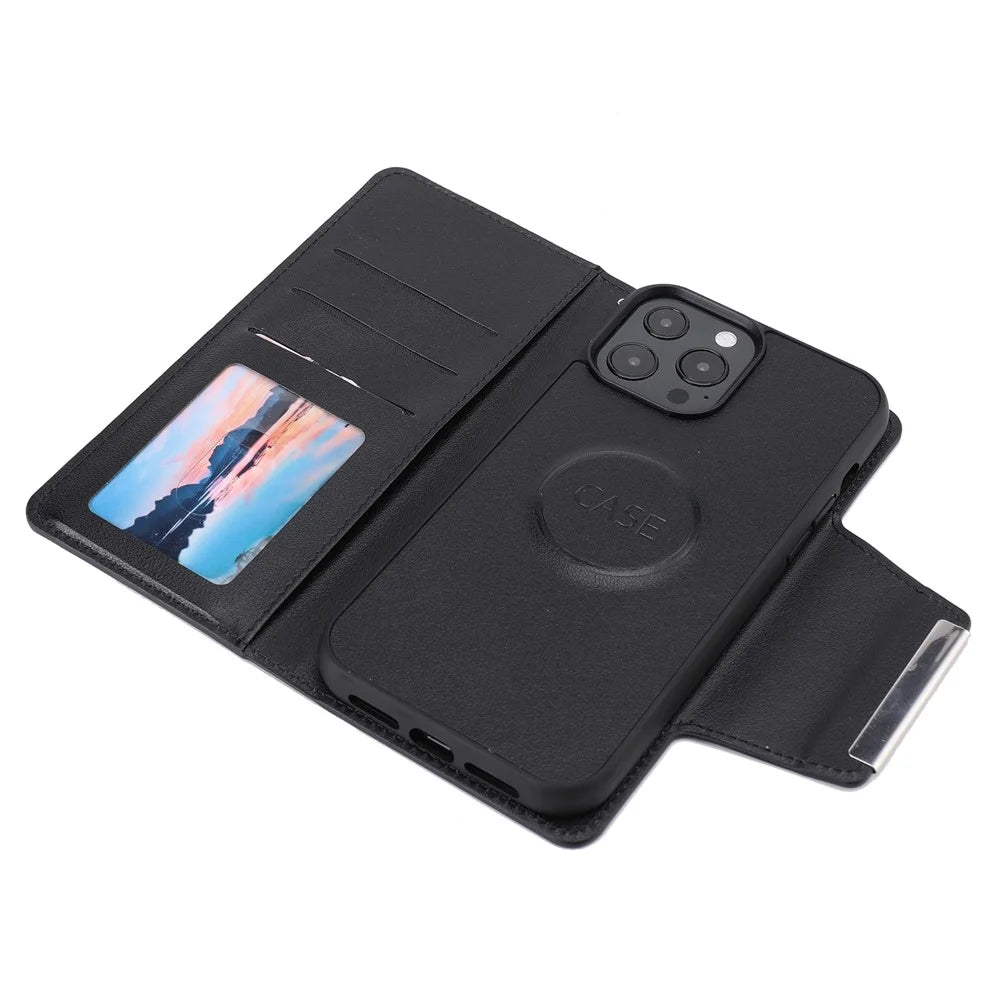 Leather Wallet Phone Cover Case with Detachable Inner for iPhone 13 Pro 6.1 inch - Black - 5
