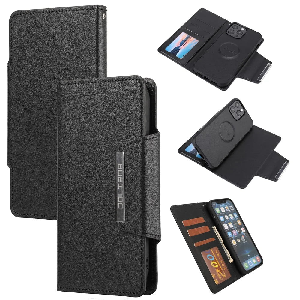 Leather Wallet Phone Cover Case with Detachable Inner for iPhone 13 Pro 6.1 inch - Black - 7