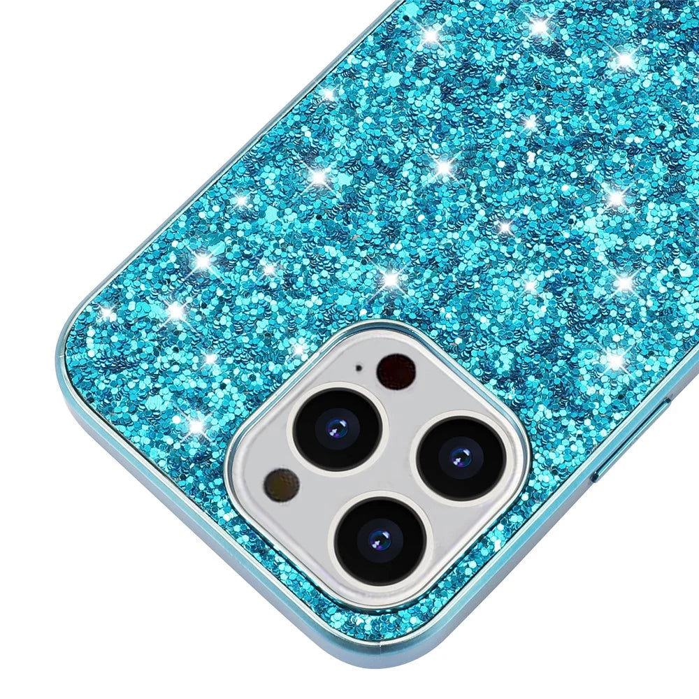 Glitter Sequins Electroplating TPU Frame + Hard PC Panel Phone Case Protective Cover for iPhone 13 Pro 6.1 inch - Blue - 4