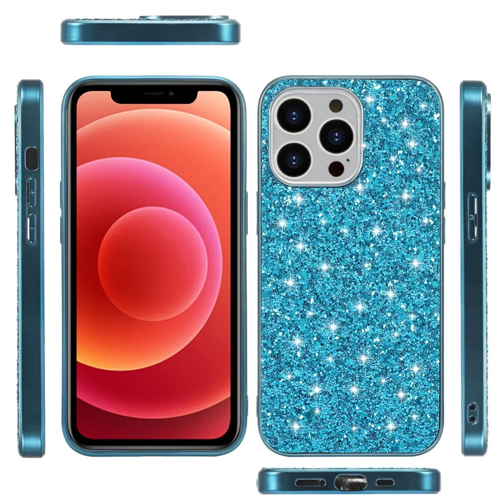 Glitter Sequins Electroplating TPU Frame + Hard PC Panel Phone Case Protective Cover for iPhone 13 Pro 6.1 inch - Blue - 6