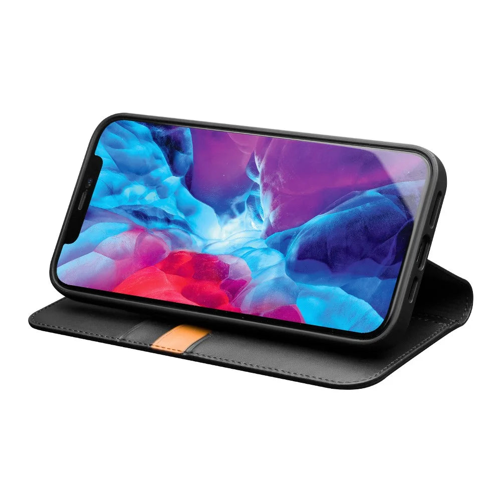 QIALINO Wallet Case Stand Genuine Cow Leather Flip Phone Cover for iPhone 13 Pro 6.1 inch - Black - 2
