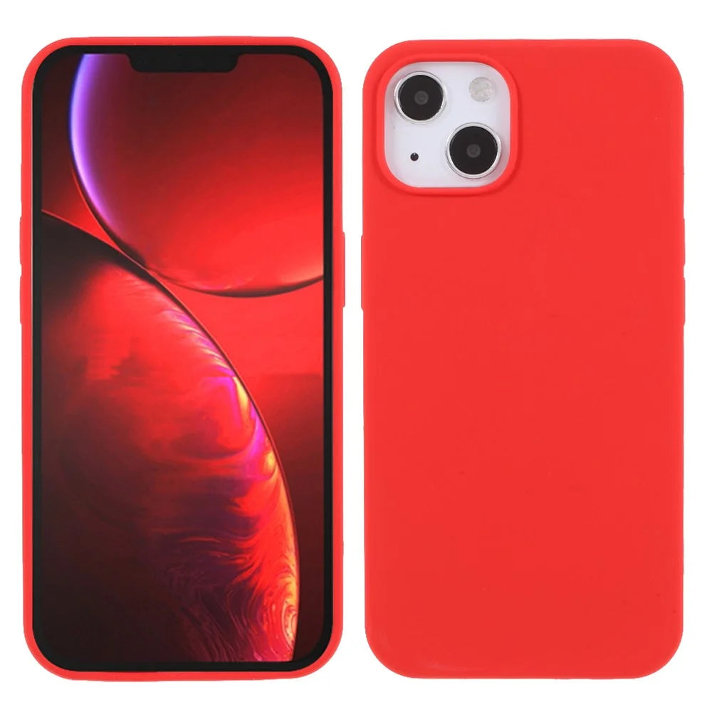Solid Silicone Slim Shockproof Phone Case with Soft Microfiber Lining for iPhone 13 6.1 inch - Red - 1