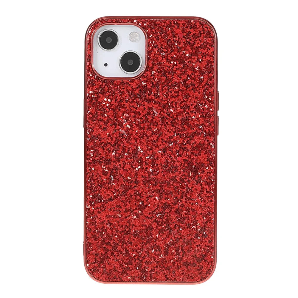 Glitter Bling TPU Electroplating Edge + Hard PC Back Anti-Scratch Light Phone Case for iPhone 13 6.1 inch - Red - 2