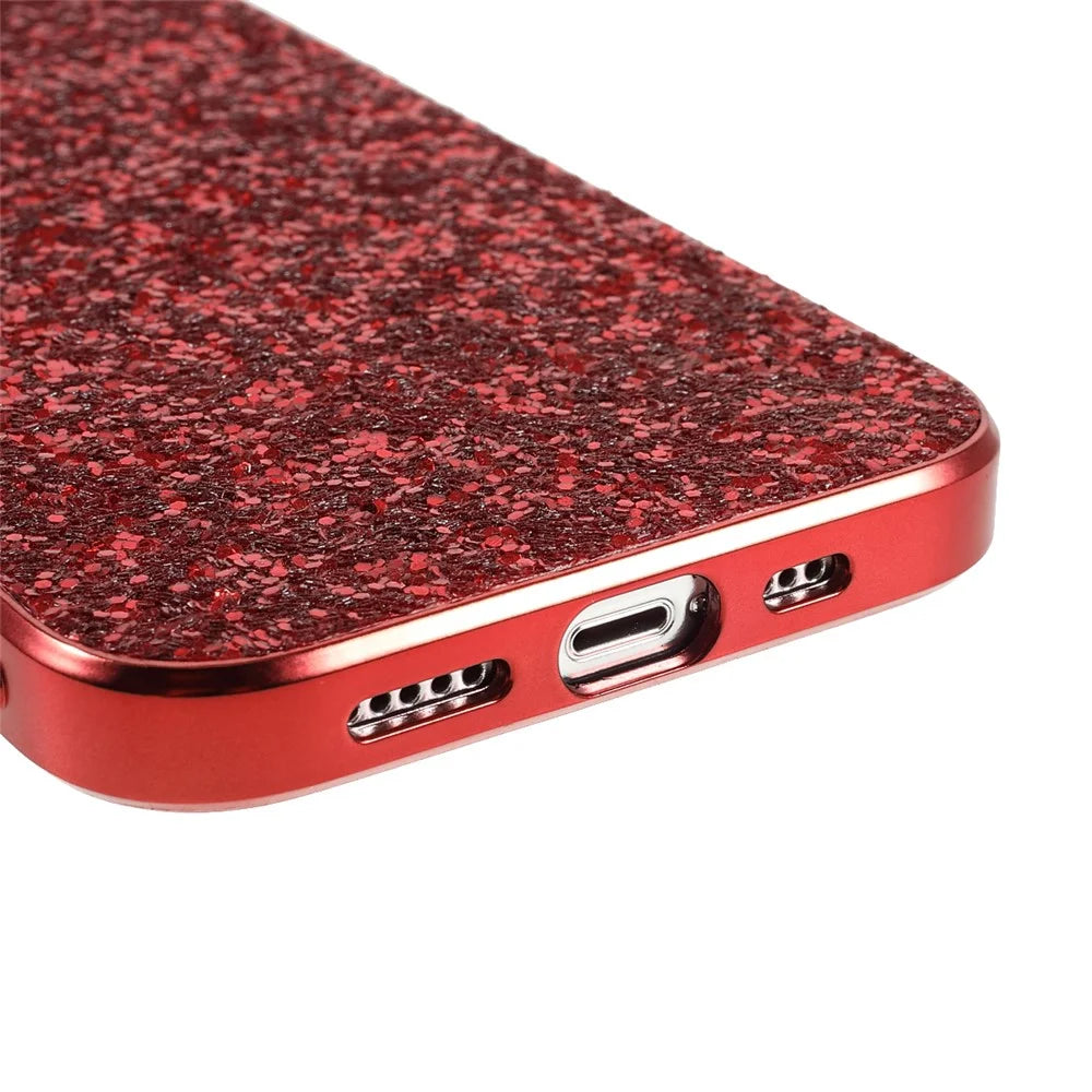 Glitter Bling TPU Electroplating Edge + Hard PC Back Anti-Scratch Light Phone Case for iPhone 13 6.1 inch - Red - 5