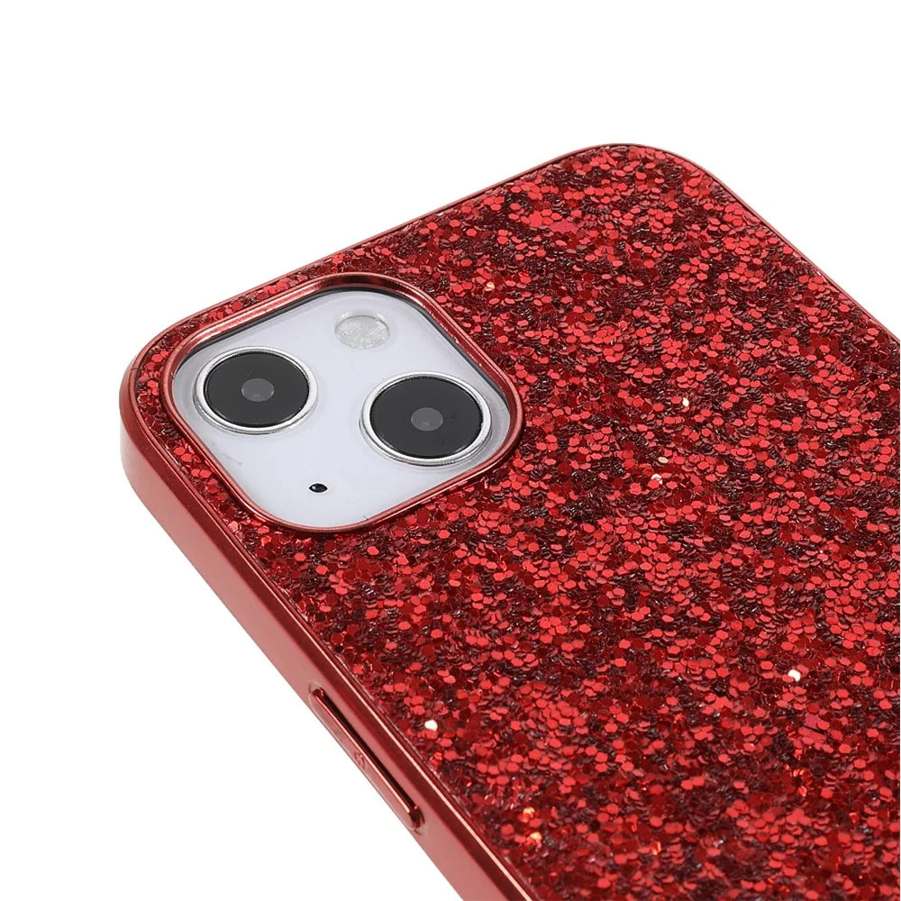 Glitter Bling TPU Electroplating Edge + Hard PC Back Anti-Scratch Light Phone Case for iPhone 13 6.1 inch - Red - 6