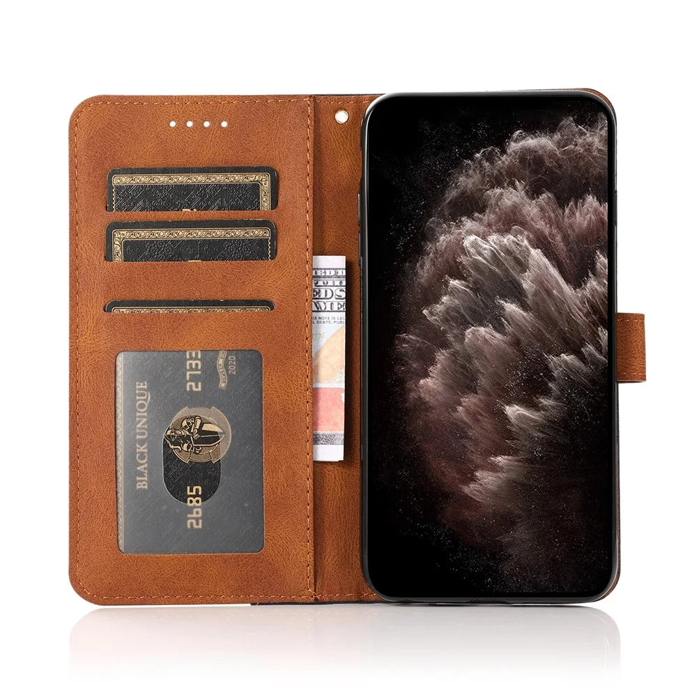 Dual Color Wallet Stand Flip Leather Phone Cover with Magnetic Closure for iPhone 13 mini 5.4 inch - Black/Brown - 4