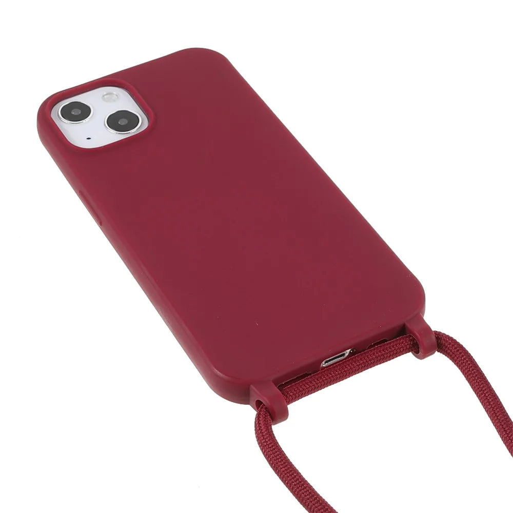 Anti Scratch TPU Phone Case Cover with Adjustable Lanyard for iPhone 13 6.1 inch - Red - 3