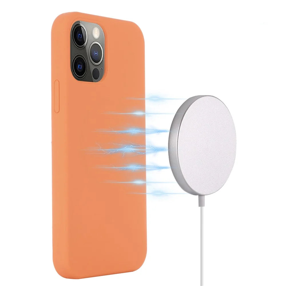 Magnetic Absorption Soft Liquid Silicone Case Compatible with MagSafe Charging Phone Cover for iPhone 13 Pro 6.1 inch - Orange - 3