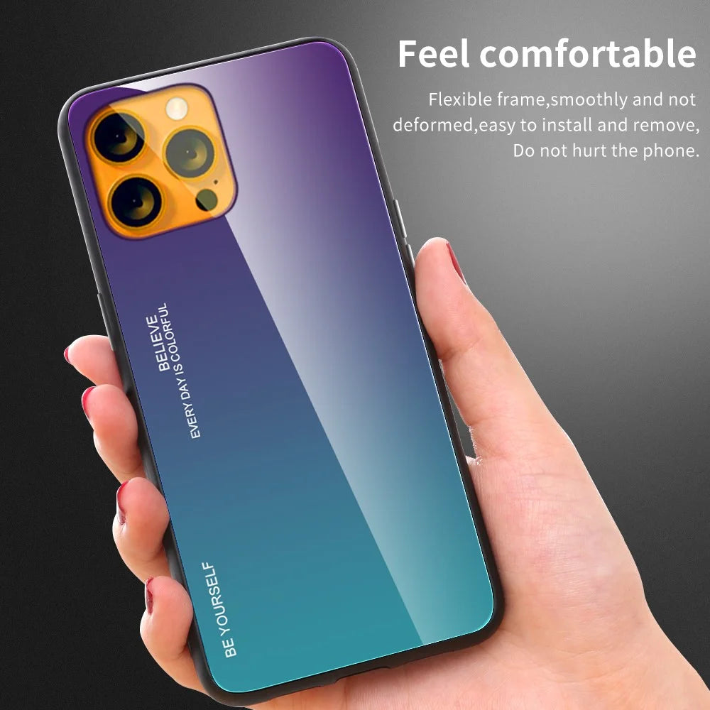 Stylish Gradient 9H Hardness Tempered Glass + TPU Wear-Resistant Anti-Fall Thin Light Hybrid Phone Cover for iPhone 13 mini 5.4 inch - Red+Black - 5